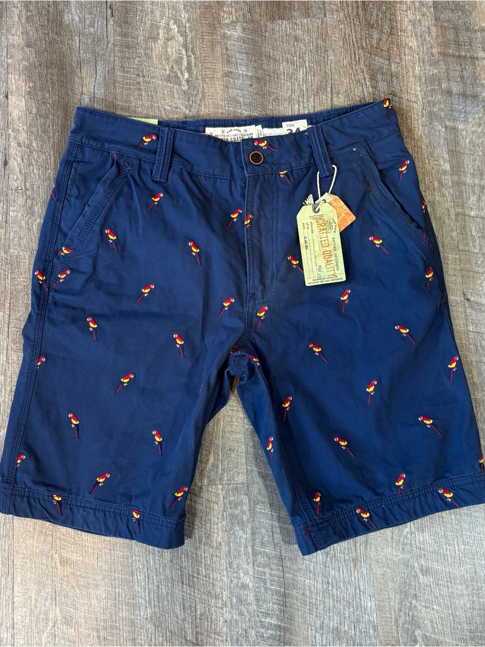 New Fat Face Men’s Shorts 34 Navy Embroidery Parrots Vacation Resortwear Navy